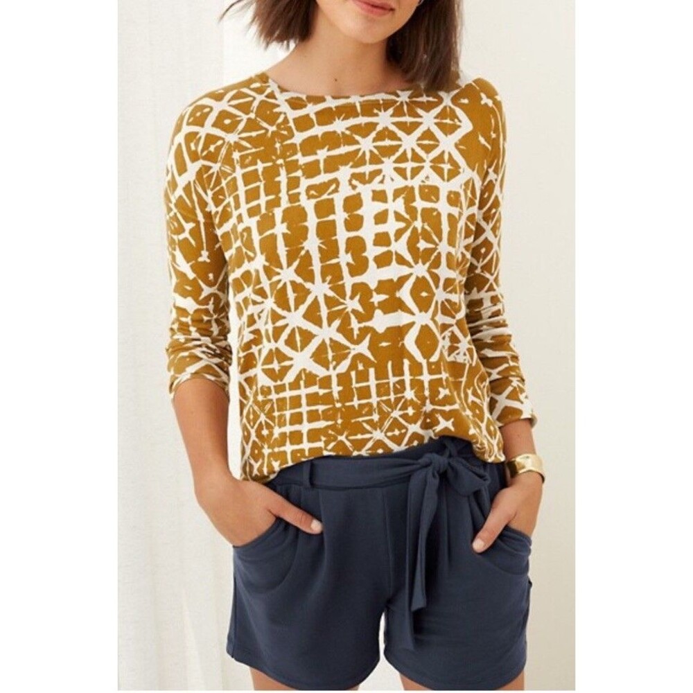 Garnet Hill Sweater Small Boxy Oversized Scoop Neck Silk Cotton Gold Cream Top